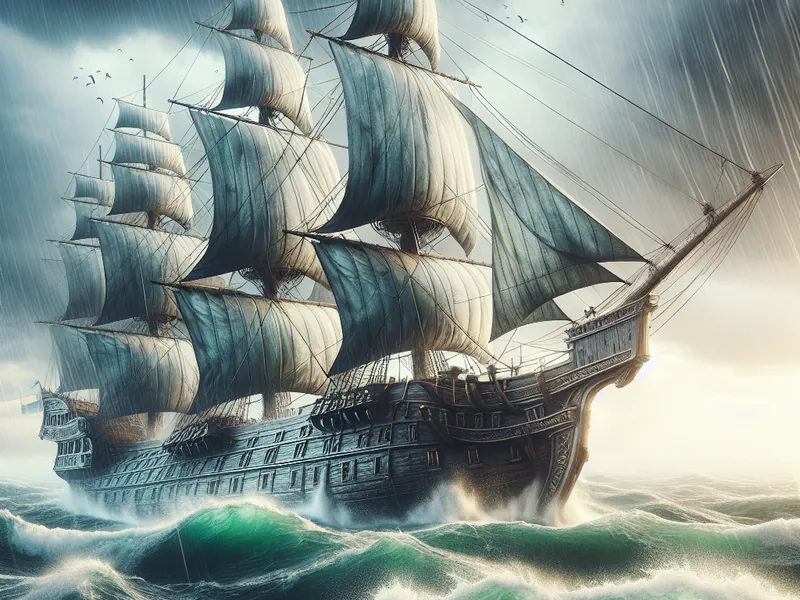 Photo of a sailing ship in a storm