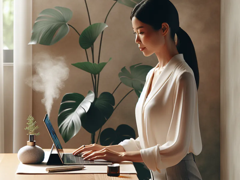 Person using a laptop stand