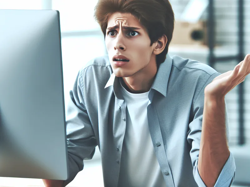 un jeune homme confus devant son ordinateur