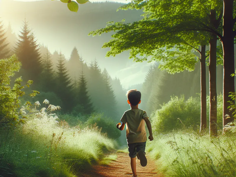 enfant courant dans la nature