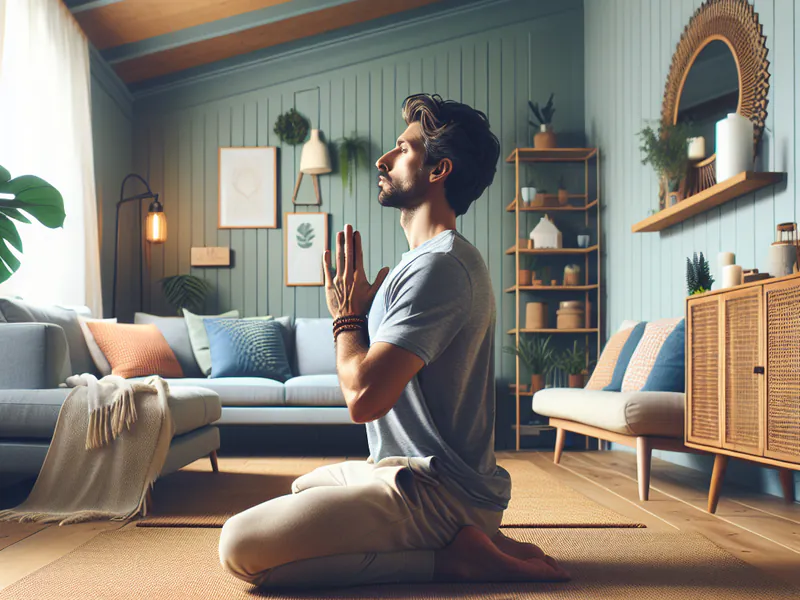 Alex practicing pranayama at home