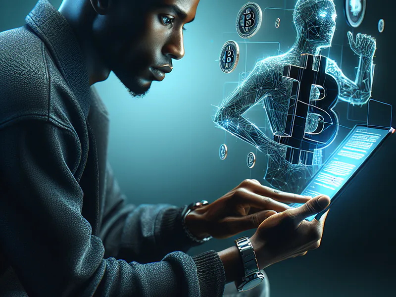 Young man reading about Bitcoin