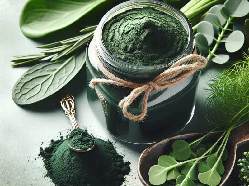 Un pot de poudre de spiruline