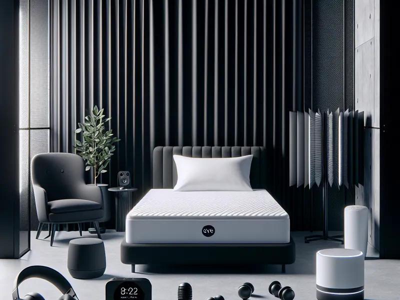 black curtains, earplugs, white noise machine, and Eve mattress