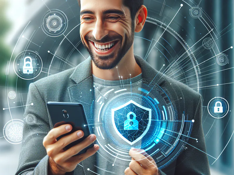 homme content avec son smartphone