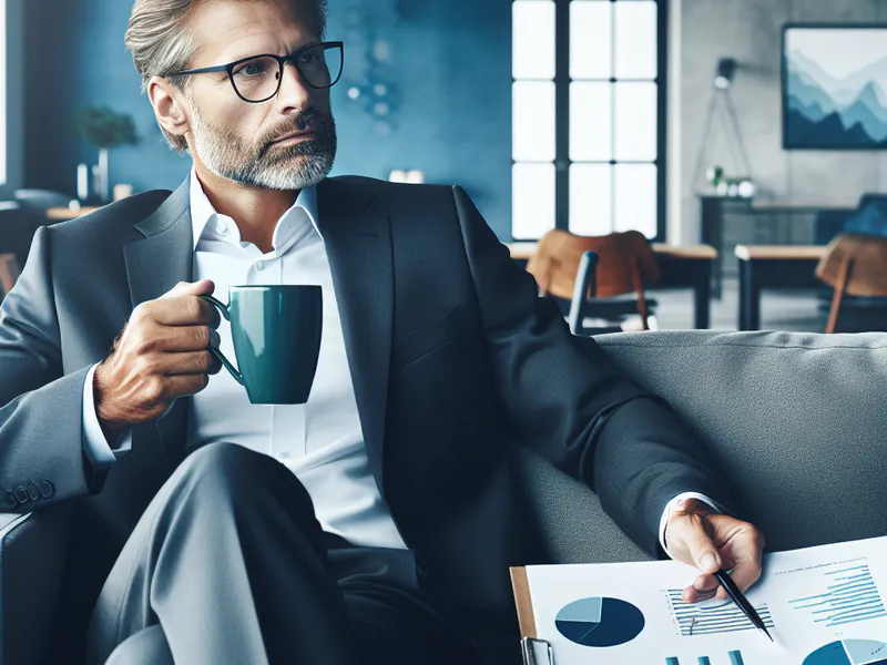 man sitting on a couch with a coffee