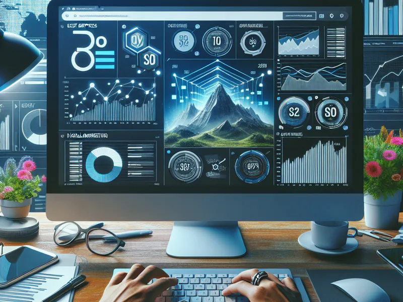 Desktop with SEO related graphics