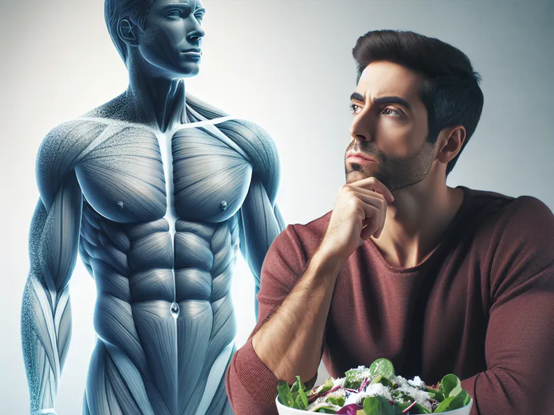 Un homme pensif à une table devant une salade