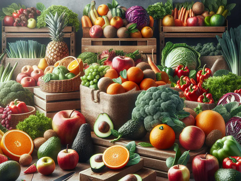 Fruits and vegetables in a market