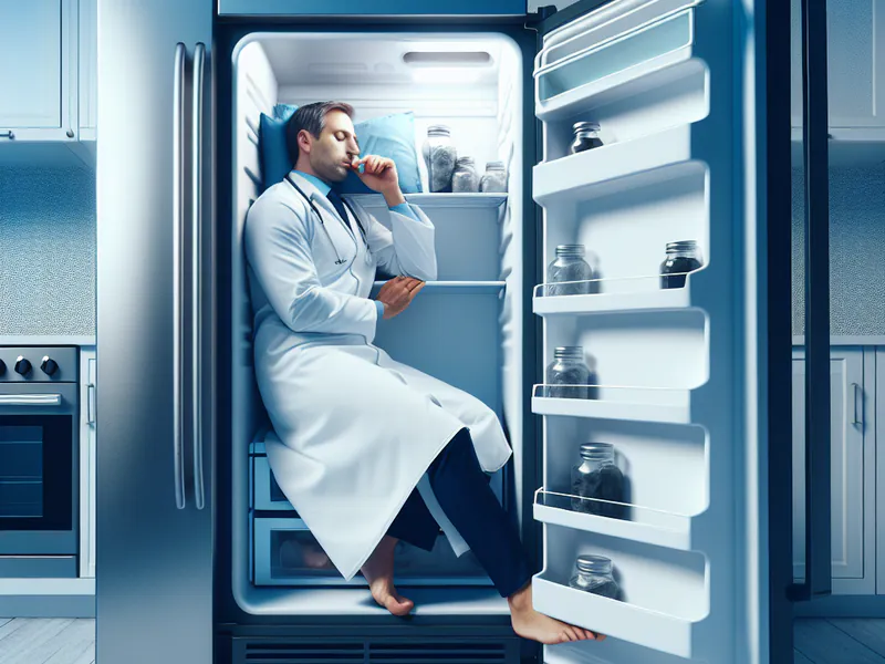 Dr. Chris Winter sleeping in the fridge