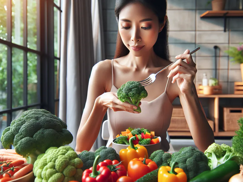 Auteur mangeant des légumes