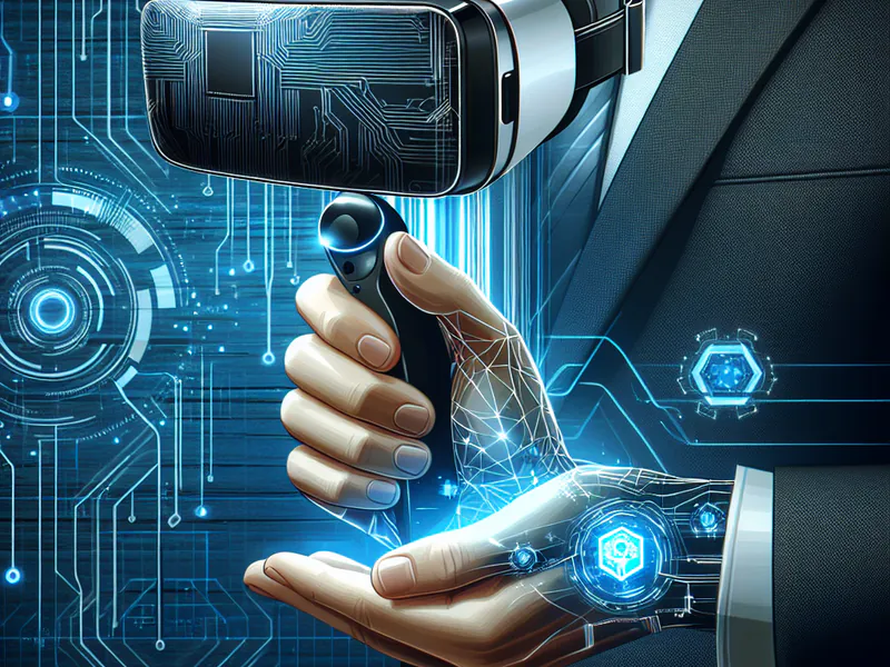 Une main tenant un casque de réalité virtuelle